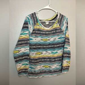 ARIAT Southwestern Sweater Top Sandy Pullover Shirt Teal Striped Size Medium